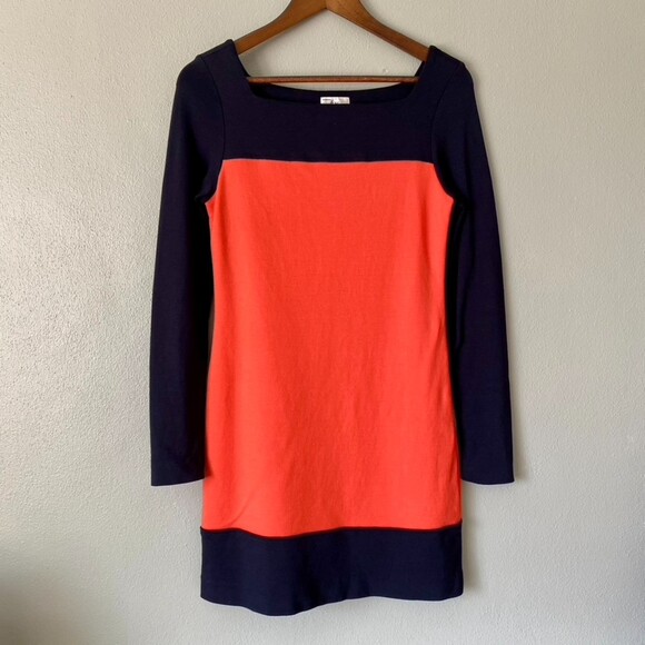🟢 Milly Of New York Poppy Orange Blue Long Sleeve Color Block Mod 60's Dress - Picture 1 of 9